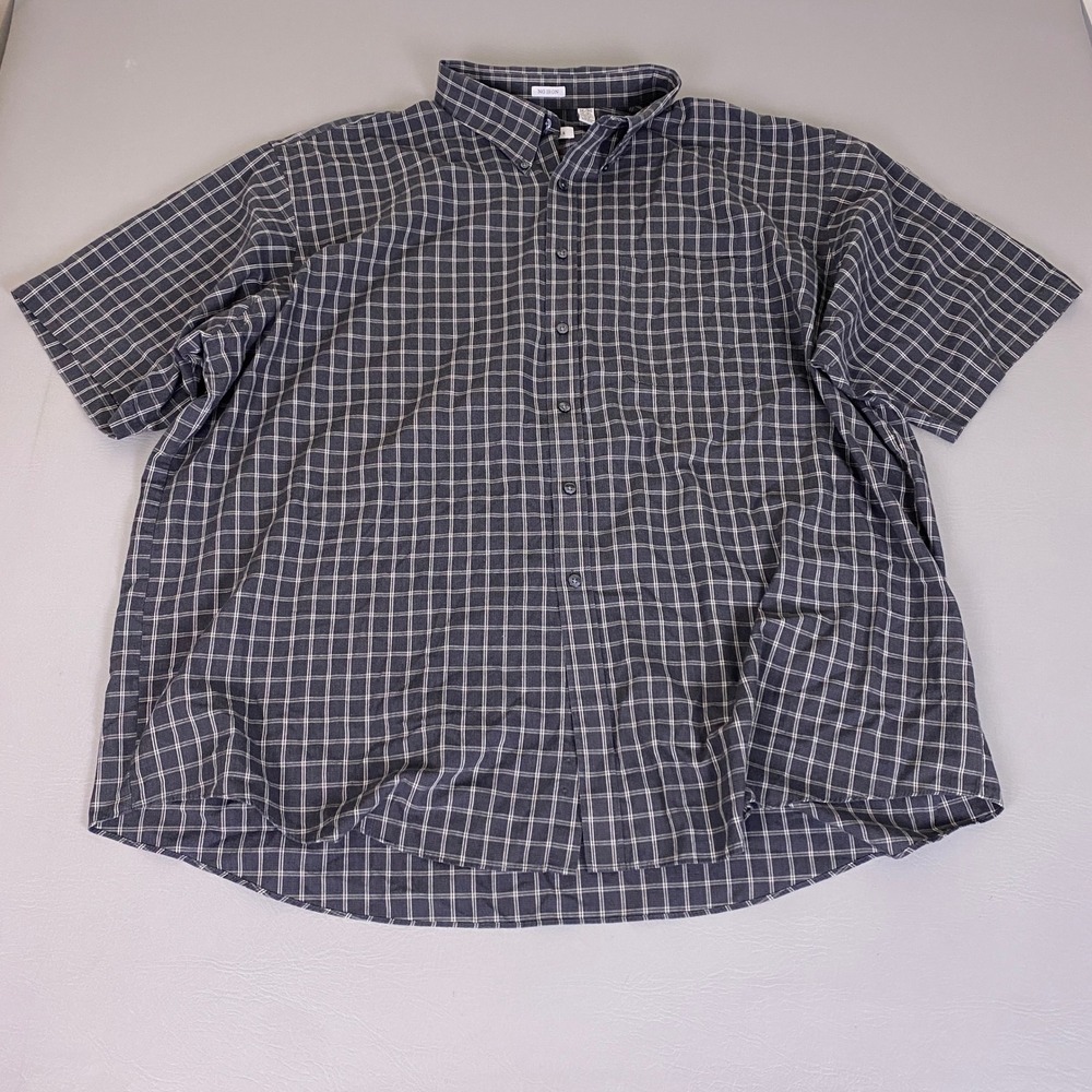Van Heusen No Iron Button Down Shirt 3XL 19-19.5 Short Sleeve Gray Plaid Check